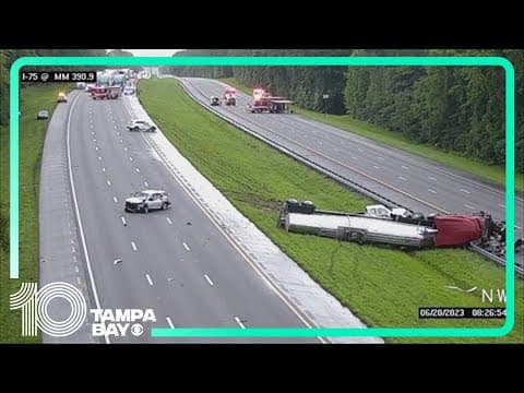 I-75 shut down near Gainesville after tanker truck spills hazardous materials