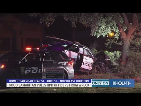 Witness describes fiery crash that injured two HPD officers who were responding to call