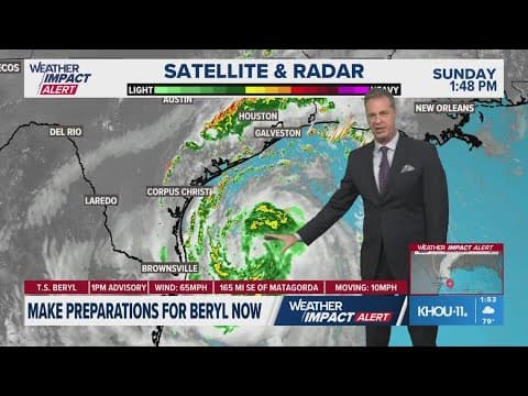 TS Beryl 2 p.m. update: Tracking Beryl as it moves toward the Texas coast