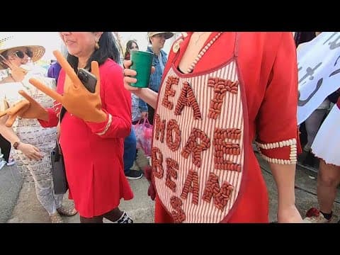 Krewe of Red Beas, Dead Beans and Queer Beans roll together on Lundi Gras