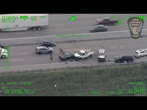 Police chase ends in 6-car crash; man throws boards in bed of truck at officers