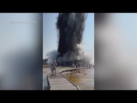 Massive geyser explosion at Yellowstone