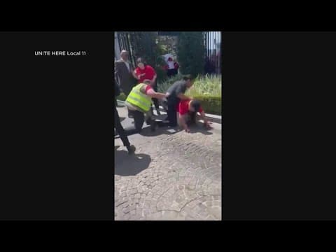 Hotel workers on strike clash with security in California