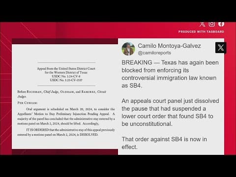 SB 4 immigration law once again blocked by federal court, CBS News reports