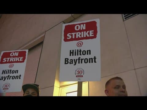 Hilton San Diego Bayfront hotel workers go on strike ahead of Comic-Con