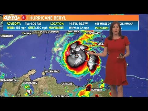 Tuesday 4am Tropical Update: Hurricane Beryl a Category 5 storm in the Caribbean Sea