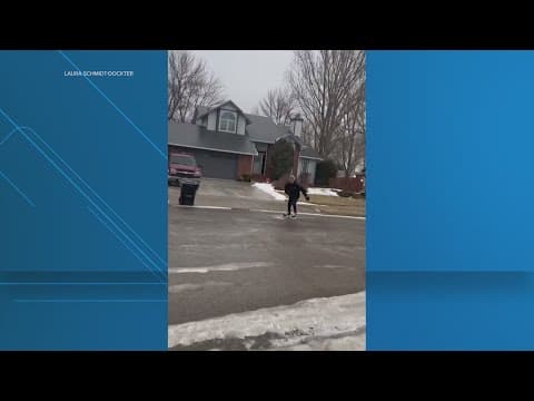 Watch as North Dakota resident ice skates in the middle of the street