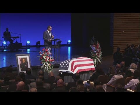 Dallas Mayor Eric Johnson speaks at Dallas PD officer Darron Burks' celebration of life service