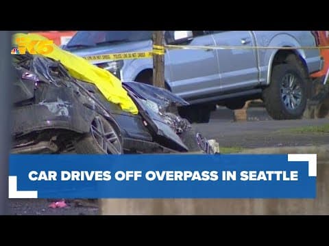 One found dead after car drives off overpass in Seattle