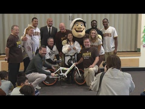 San Diego Padres surprise Porter Elementary students with new bikes