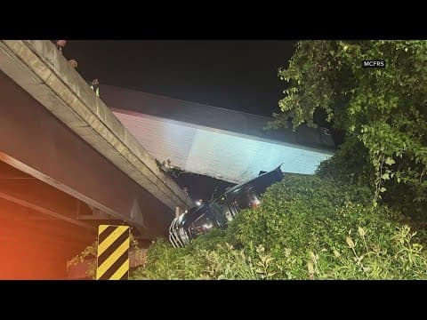 Tractor trailer dangling off bridge causing delays on Beltway outer loop