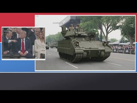 Abrams and Bradley tanks rolling down Constitution Avenue