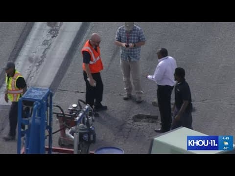 Air 11 over Hobby Airport, where emergency runway repairs are underway