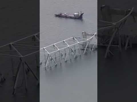 Francis Scott Key Bridge collapse: Aerial view of the cargo ship wreckage