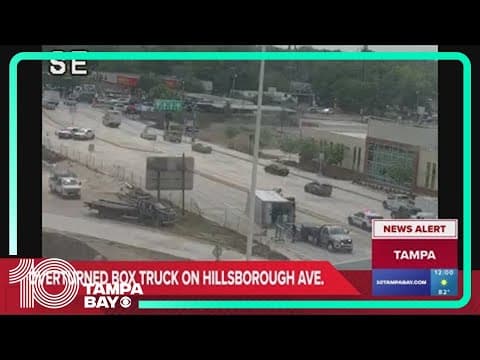 Overturned box truck on Hillsborough Avenue near I-275 in Tampa