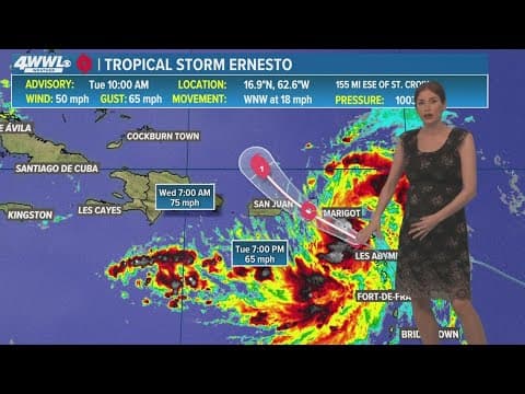 Tuesday 12 p.m. Tropical Update: Tropical Storm Ernesto expected to turn north and grow stronger