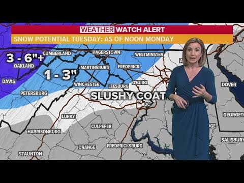 Snowfall map for Tuesday shows slushy coating in DC, 1-3 inches further north and west