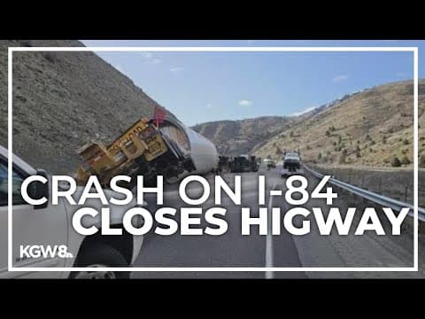 Long stretch of Eastern Oregon's Interstate 84 closed after semi-truck overturns