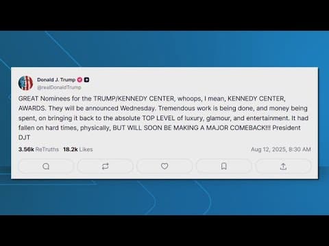 Trump to visit Kennedy Center for awards announcements