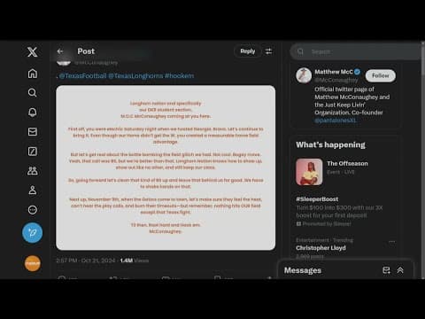 Matthew McConaughey -- aka WFAA's Chris Sadeghi -- read his statement on the Texas fans incident