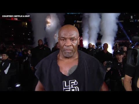 Mike Tyson walks in to fight against Jake Paul at AT&T Stadium