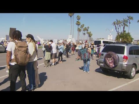 Dozens protest President Trump at Waterfront Park