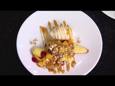 RECIPE: Bûcheron's Corn Cake with Grilled Peaches and Caramel Corn