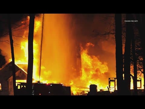 Crews battle large house fire near 116th Street and Brooks School Road in Fishers