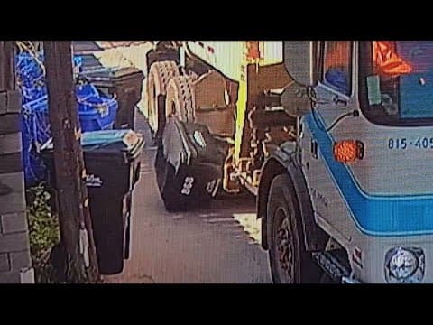 Who pays the price when a city trash truck mangles a bin?