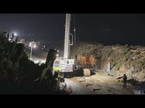 Round-the-clock work on train tracks along Del Mar cliffs