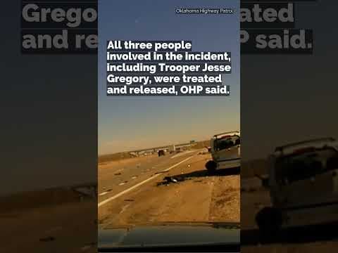 Oklahoma trooper thrown to the ground as vehicle on interstate hits one he'd pulled over  #shorts