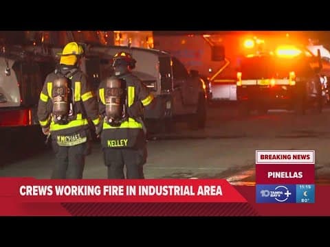 Crews working industrial area fire in Pinellas County
