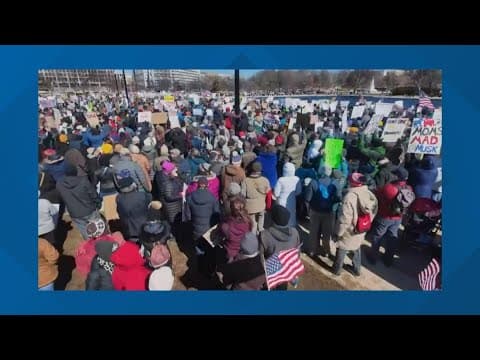 Hundreds gather near the US Capitol as part of the 'No Kings on President's Day Rally'