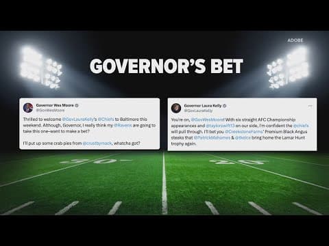 Gov. Wes Moore and Gov. Laura Kelly highlight local businesses in a friendly bet ahead of the AFC Ch