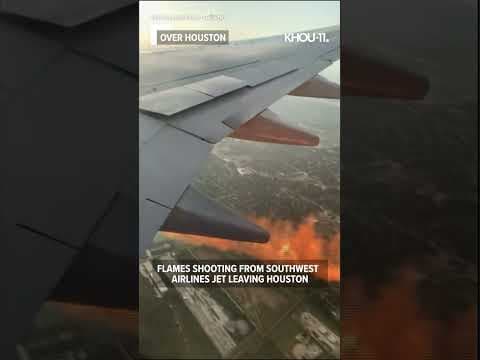 Flames shoot from Southwest Airlines jet leaving Houston #Shorts
