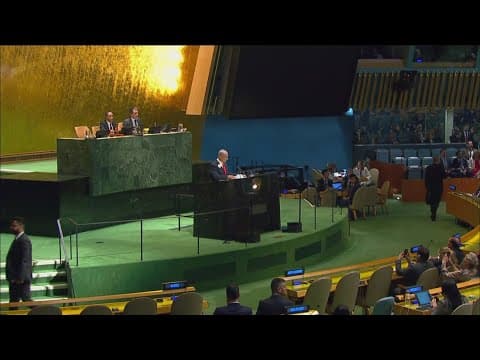 Delegates walk out as Benjamin Netanyahu speaks at United Nations General Assembly