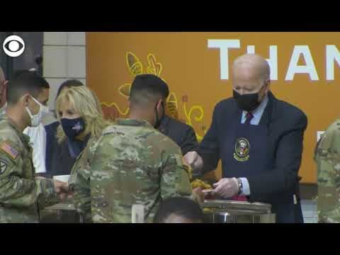 President Biden serves Thanksgiving meal to military families at Fort Bragg