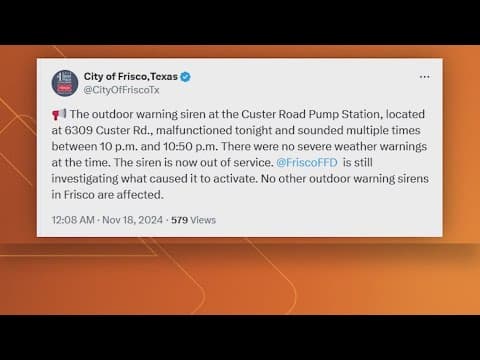 Frisco siren goes off for nearly an hour Sunday night after malfunction