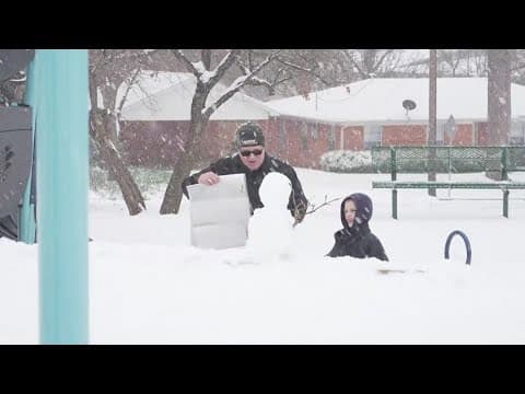 Snow and sleet in Denton in Texas
