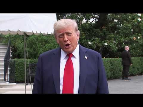 Trump comments on Israel, Iran, trade, protesters before going to Canada