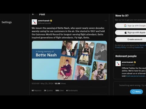 Bette Nash, world's longest-serving flight attendant, dies at 88