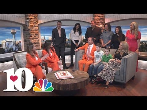 Celebrating Mike Witcher's last morning at WBIR with an orange suit cake and lots of friends