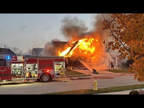 Noblesville home fire engulfs garage, homeowner treated for burns