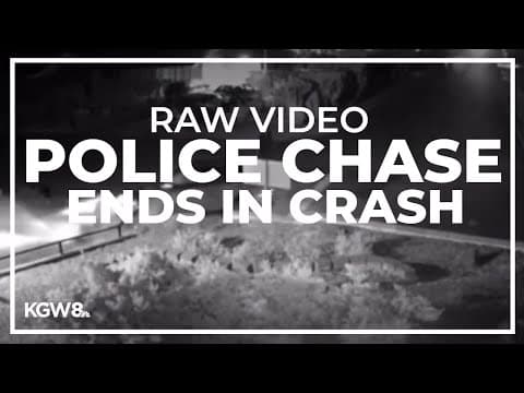 Raw video: Driver crashes stolen Subaru Outback during police chase in Aloha, Oregon