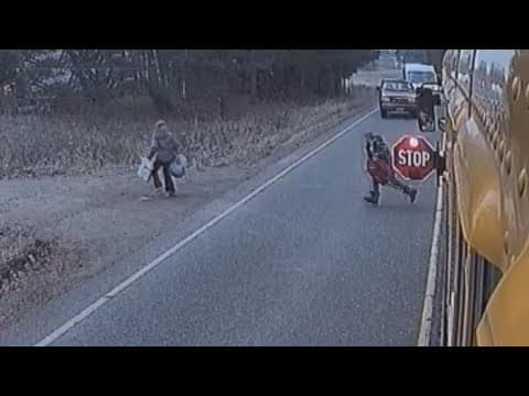 VIDEO: Two Willow River students nearly hit by truck