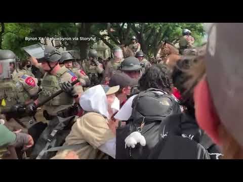 Protesters against the war in Gaza were confronted by armed troopers on UT Austin campus