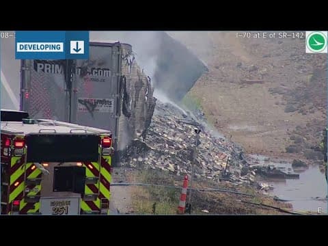 Semitruck carrying 35,000 pounds of chicken, butter catches fire on I-70 near West Jefferson