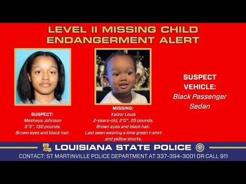 Level II Endangered/Missing Child Advisory issued for 2-year-old Louisiana boy