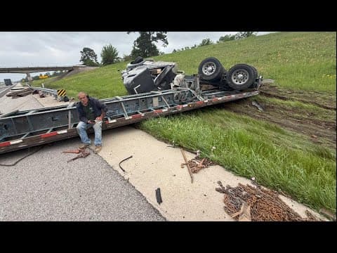 Chain-reaction crash involving 3 big rigs shuts down I-45 in both directions between Huntsville and