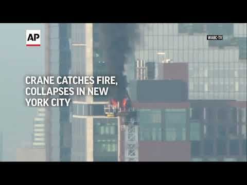 New York construction crane's arm collapses, crashes onto street after catching fire